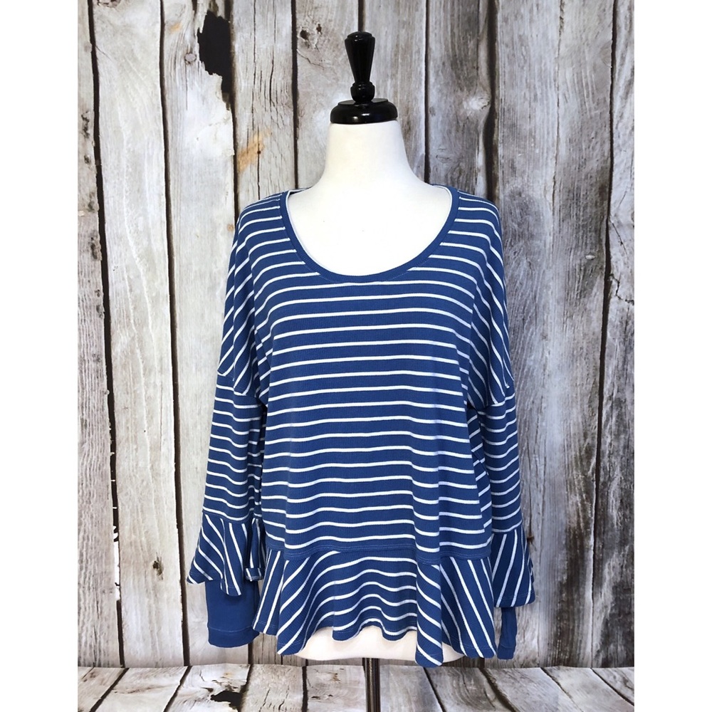 We The Free by Free People Blue Striped Peplum Top